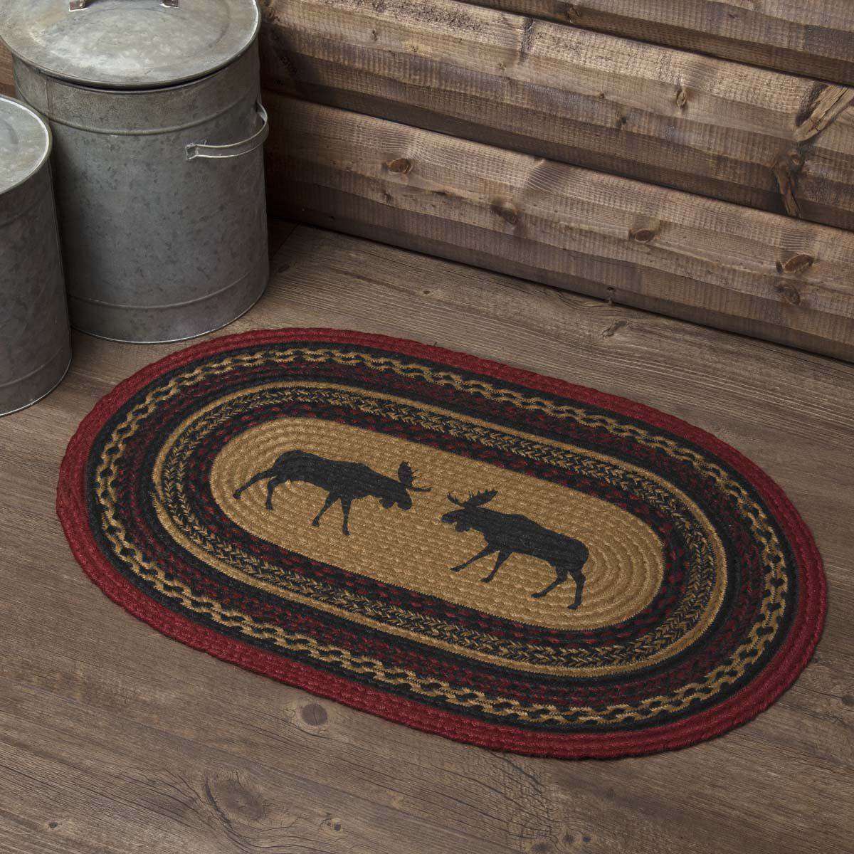 Cumberland Stenciled Moose Jute Braided Rug Oval rugs VHC Brands 