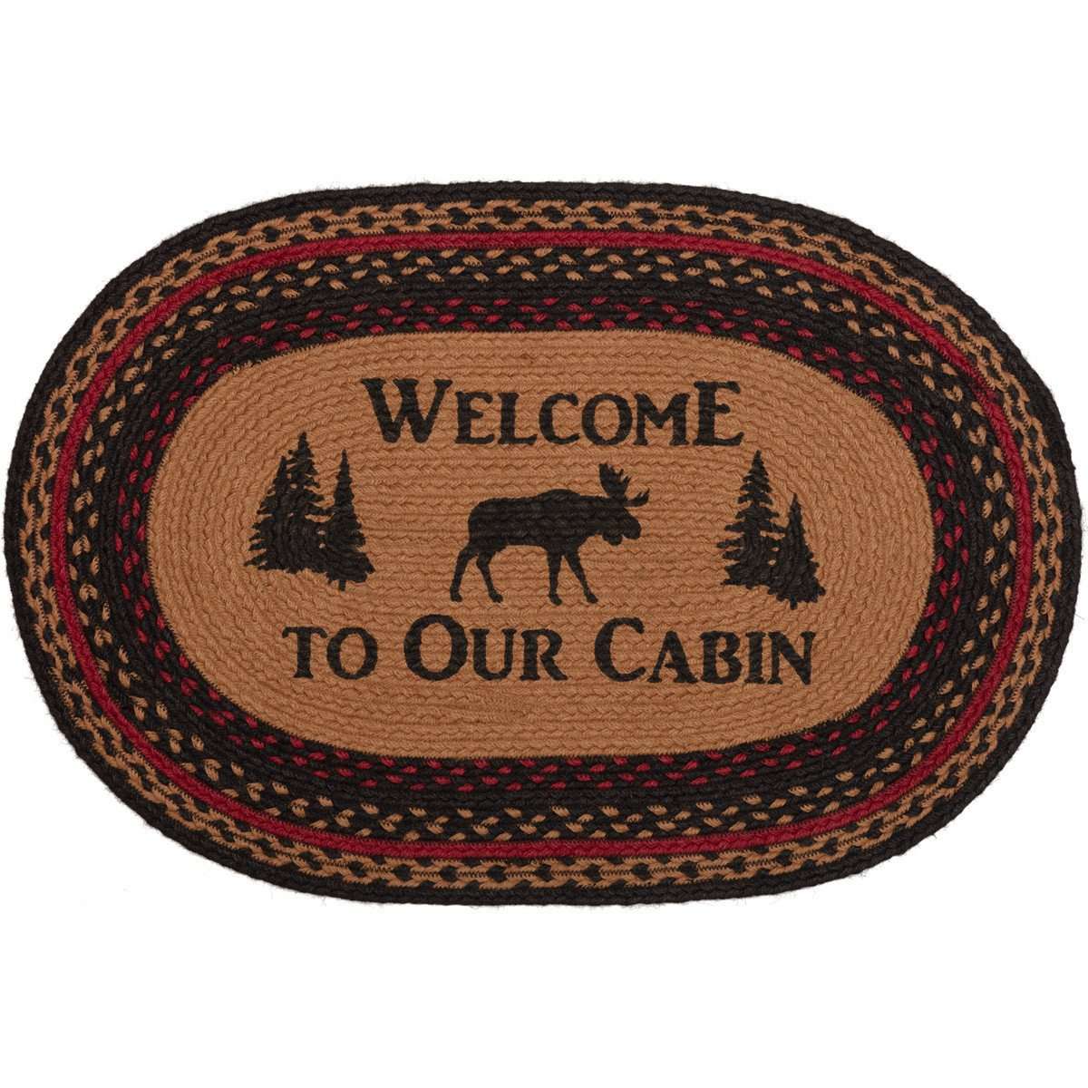 Cumberland Stenciled Moose Jute Braided Rug Oval/Rect Welcome to the Cabin VHC Brands rugs VHC Brands 20x30 inch Oval 