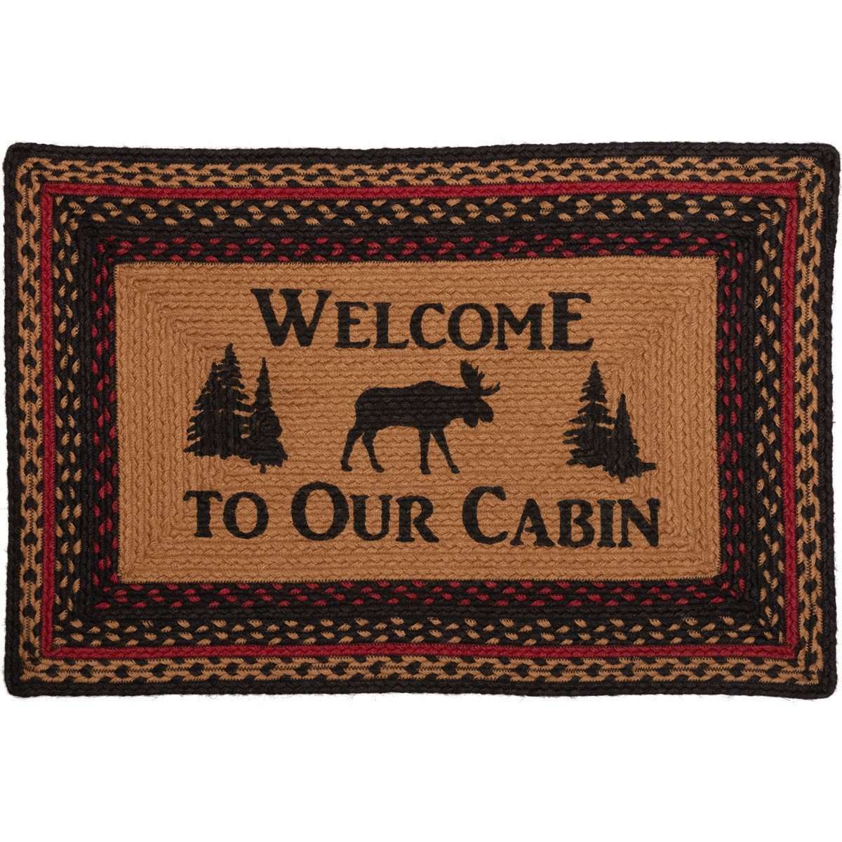 Cumberland Stenciled Moose Jute Braided Rug Oval/Rect Welcome to the Cabin VHC Brands rugs VHC Brands 20x30 inch Rect 