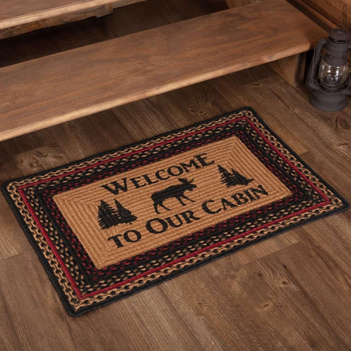 Cumberland Stenciled Moose Jute Braided Rug Oval/Rect Welcome to the Cabin VHC Brands - The Fox Decor