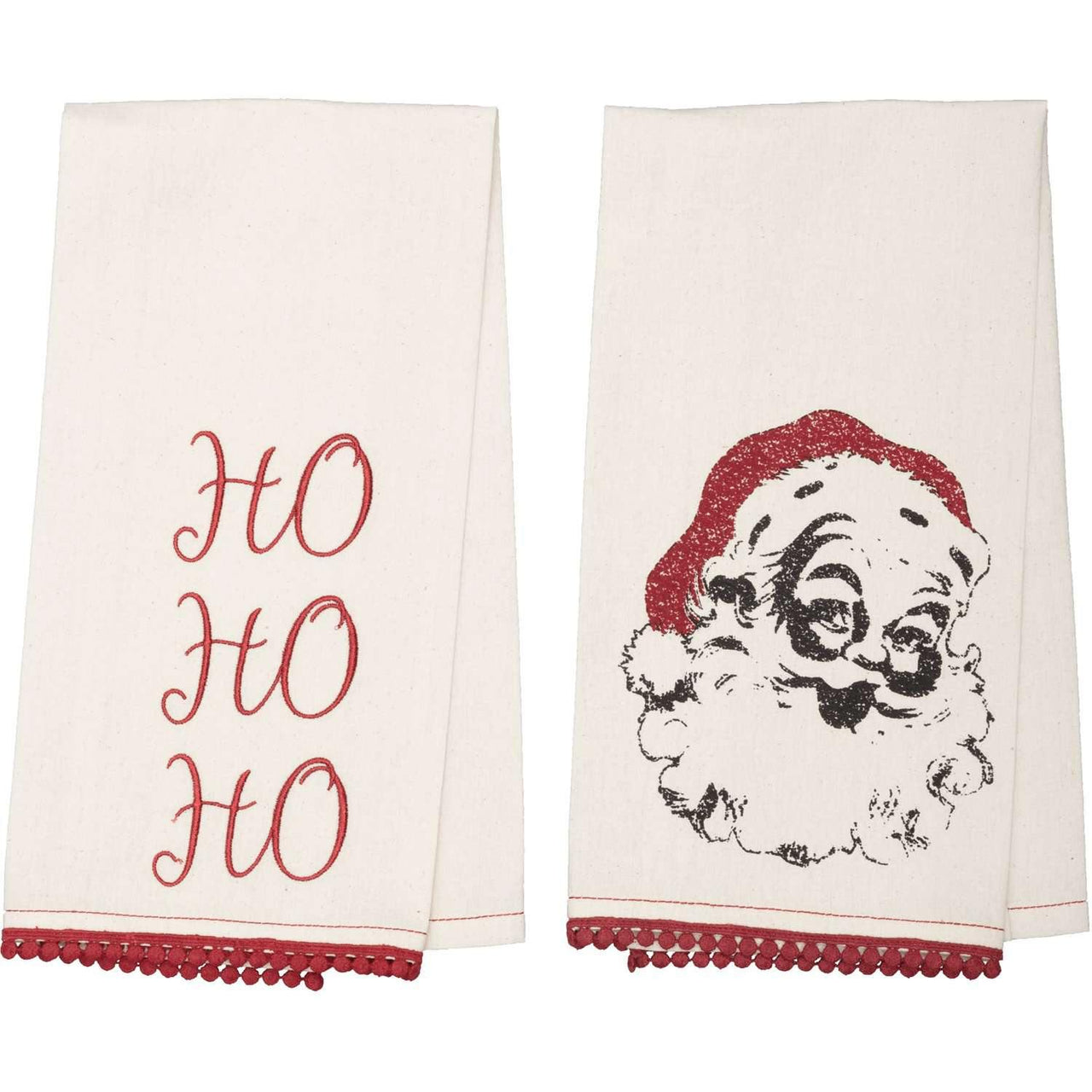 Chenille Christmas Ho Ho Ho Bleached White Muslin Tea Towel Set of 2 19x28 VHC Brands - The Fox Decor