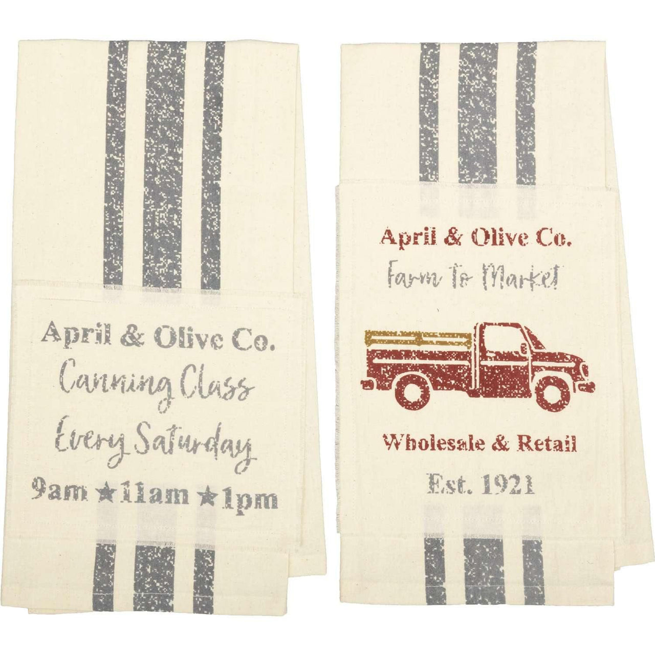 Farmer's Market Delivery Truck Unbleached Natural Muslin Tea Towel Set of 2 (Truck; Canning) VHC Brands - The Fox Decor