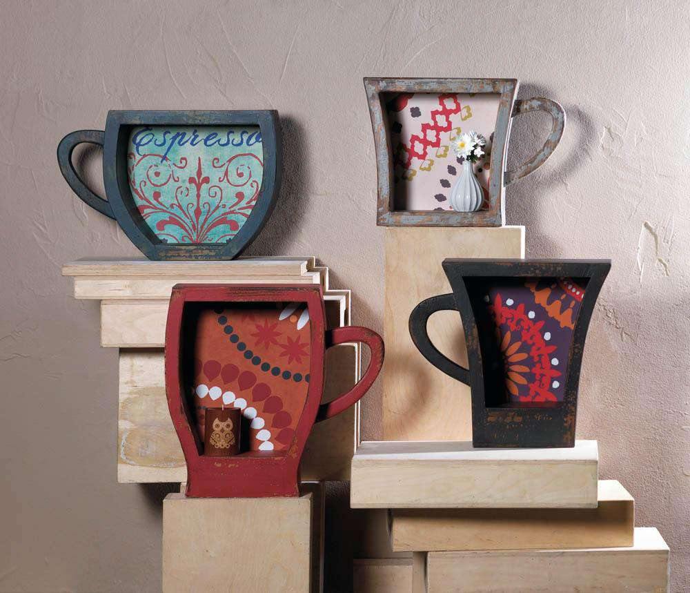 Distressed Red Coffee Cup Shelf - The Fox Decor