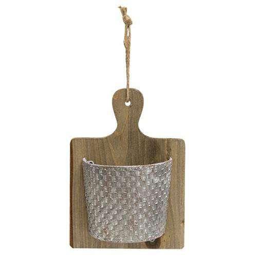 Distressed Wood Cutting Board with Metal Pocket - The Fox Decor