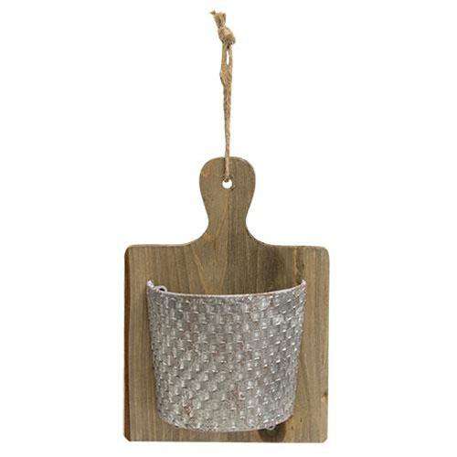Distressed Wood Cutting Board with Metal Pocket Baskets CWI+ 
