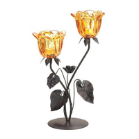 Double Amber Floral Candle Holder - The Fox Decor