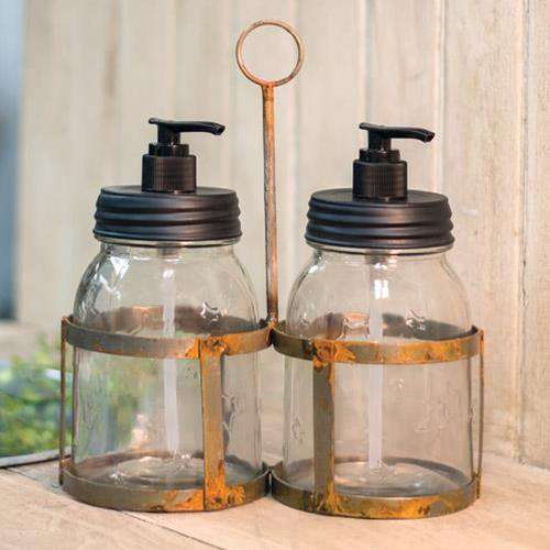 Double Mason Jar Soap Dispenser Glass CWI+ 