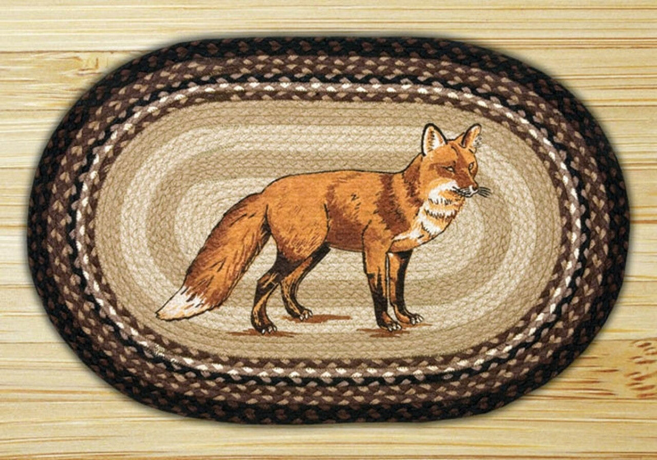 Fox Hand Stenciled Oval Patch Braided Rug 20"x30" - Earth Rugs