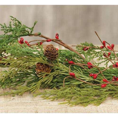 Evergreen Pine w/Red Pips Garland - The Fox Decor