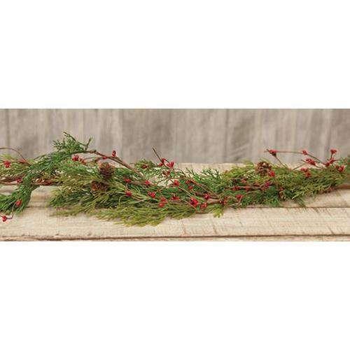 Evergreen Pine w/Red Pips Garland - The Fox Decor