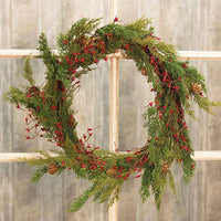 Evergreen Pine w/Red Pips Wreath - The Fox Decor
