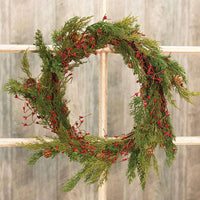 Thumbnail for Evergreen Pine w/Red Pips Wreath Christmas CWI+ 