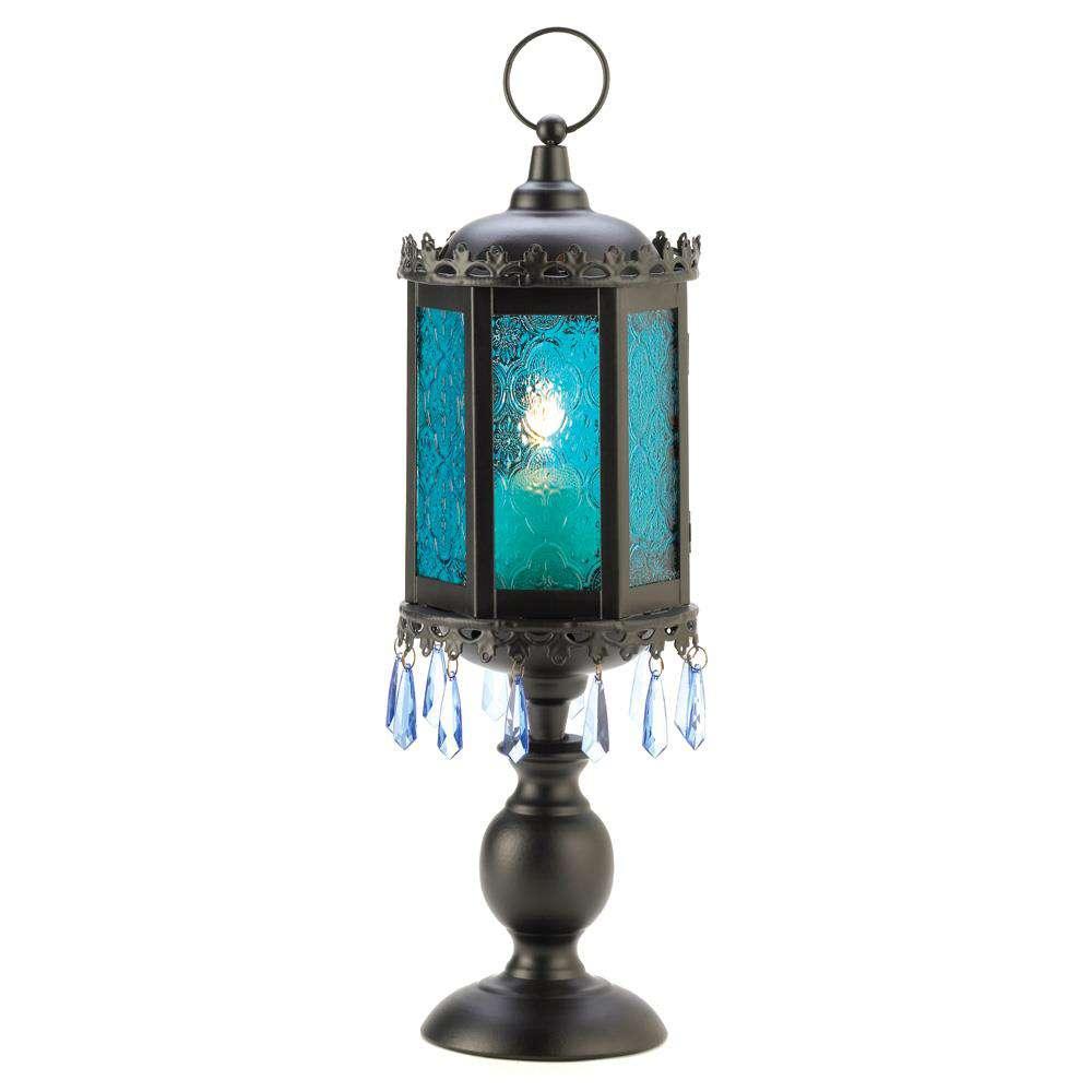 Exotic Azure Blue Pedestal Lantern - The Fox Decor