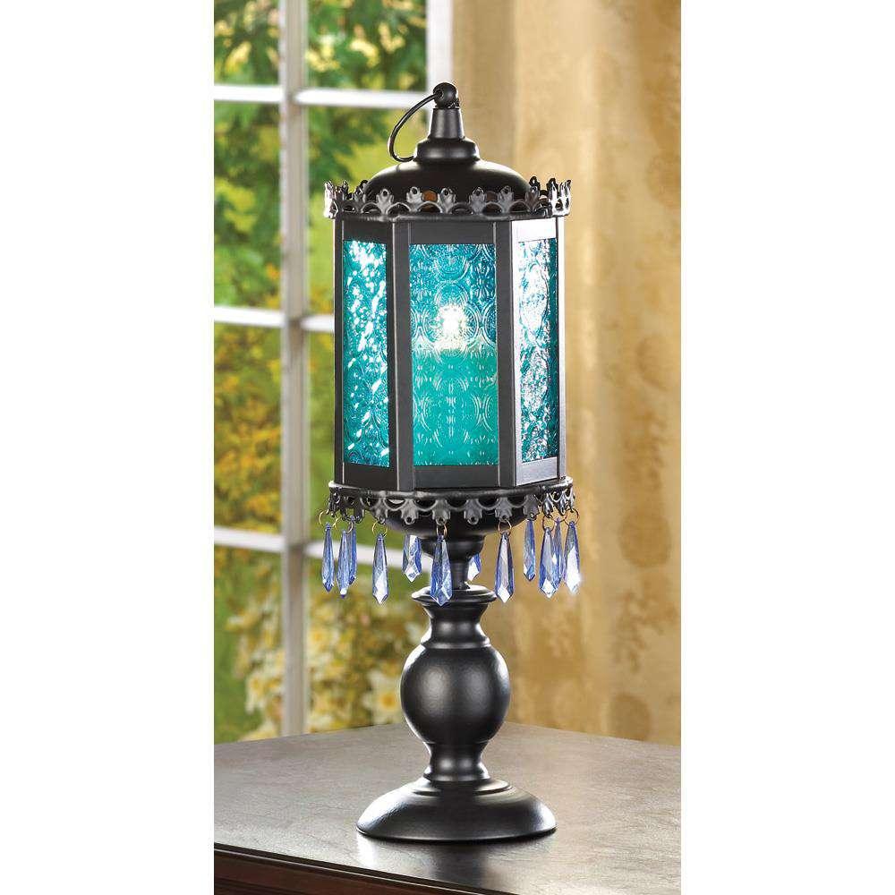 Exotic Azure Blue Pedestal Lantern - The Fox Decor