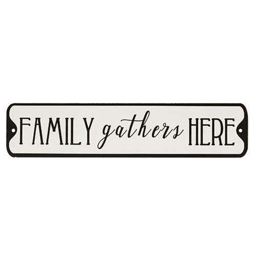Family Gathers Here Metal Street Sign - The Fox Decor