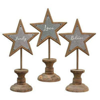 Family, Love, Believe Star Spindle, 3 Asst. - The Fox Decor