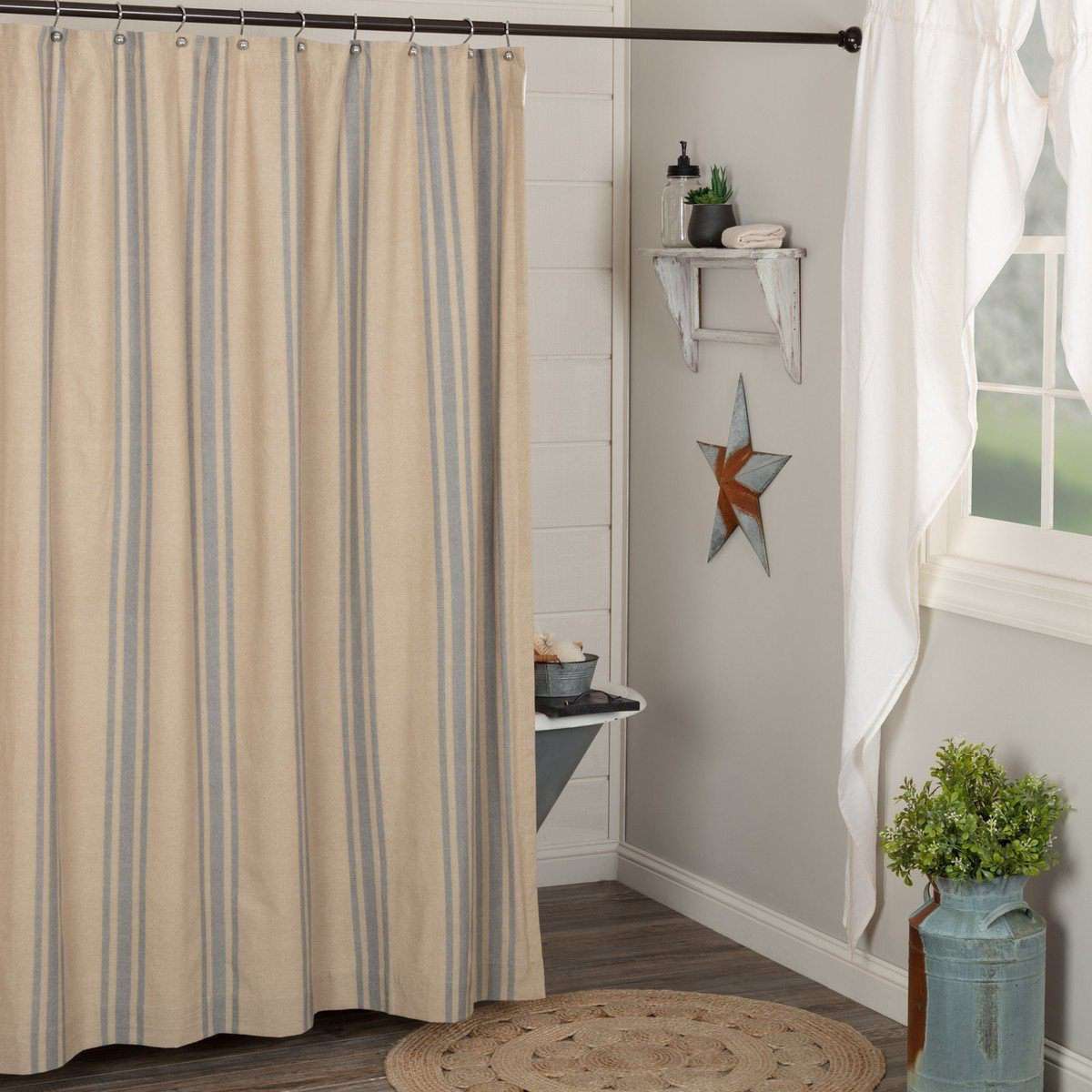Farmer's Market Grain Sack Stripe Shower Curtain 72"x72" - The Fox Decor