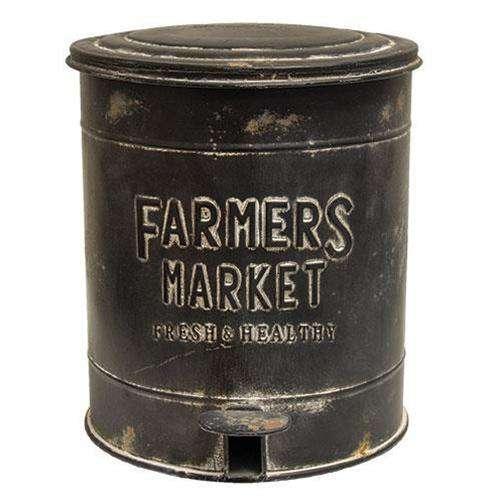 Farmers Market Metal Trash Bin with Pedal to Open Lid Farmhouse Decor CWI+ 