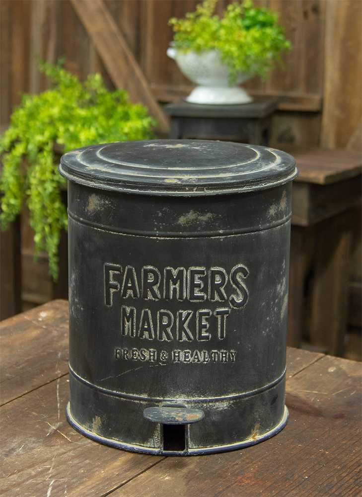 Farmers Market Metal Trash Bin with Pedal to Open Lid Farmhouse Decor CWI+ 