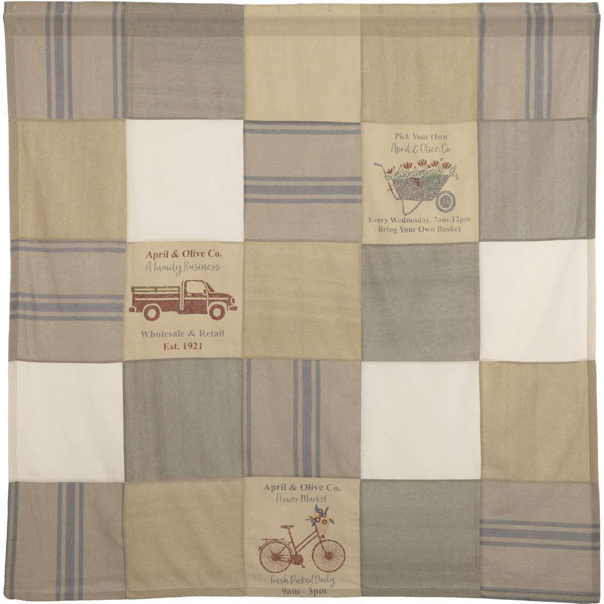 Farmer's Market Stenciled Patchwork Shower Curtain 72