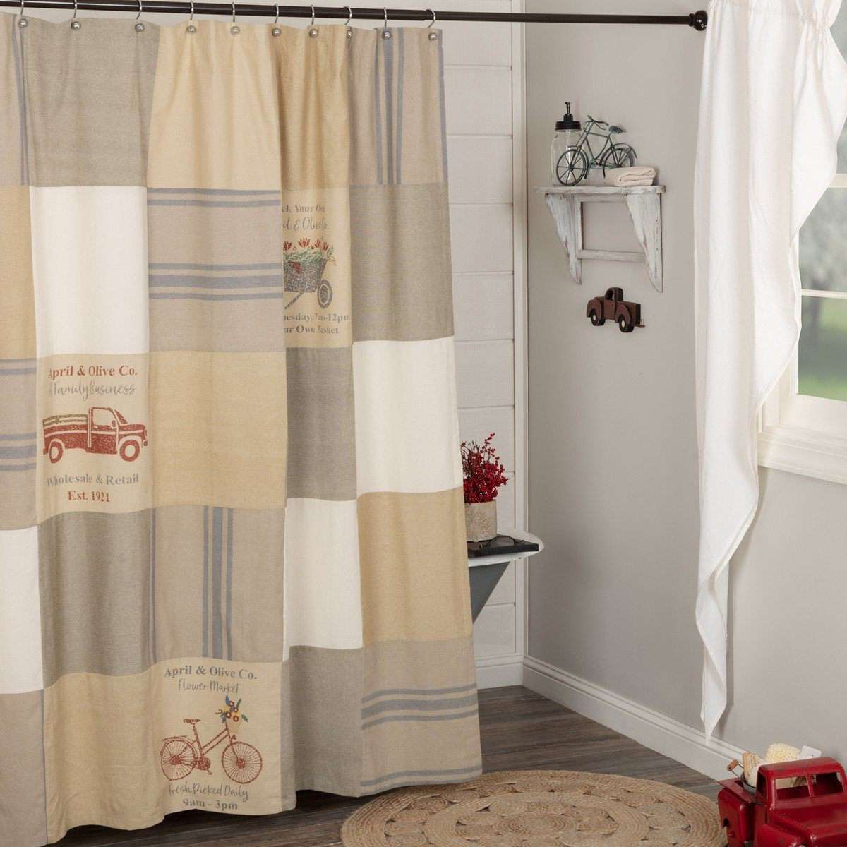 Farmer's Market Stenciled Patchwork Shower Curtain 72"x72" curtain VHC Brands 