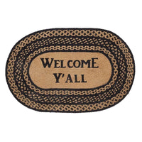 Thumbnail for Farmhouse Braided Jute Rug Oval/Rect Stencil Welcome Y'all VHC Brands rugs VHC Brands 20x30 inch Oval 
