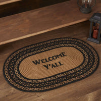 Thumbnail for Farmhouse Braided Jute Rug Oval/Rect Stencil Welcome Y'all VHC Brands rugs VHC Brands 