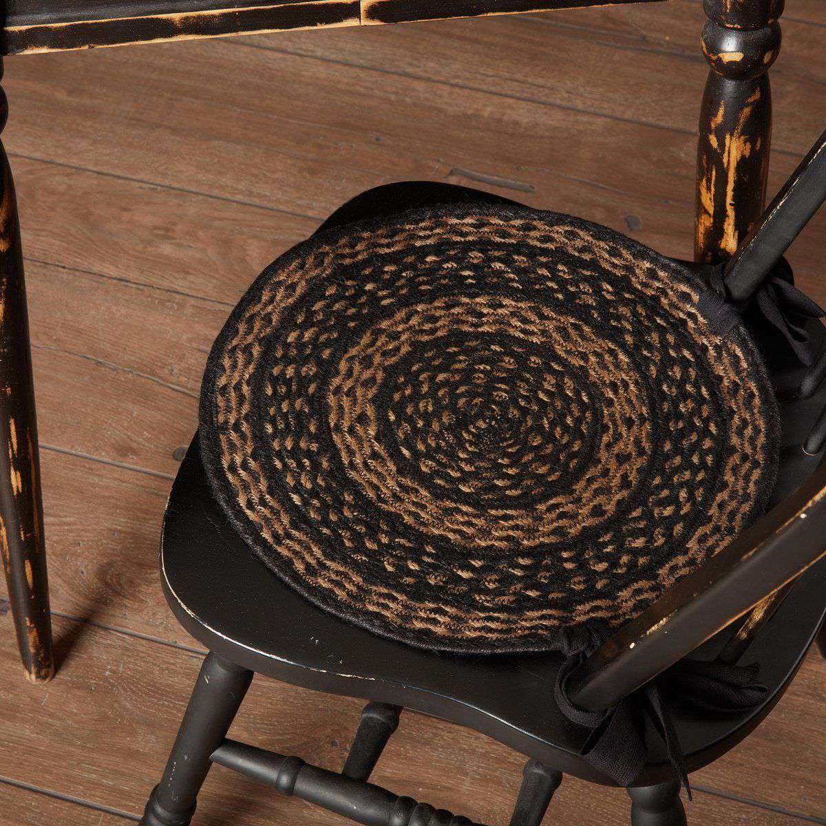 Farmhouse Jute Braided Chair Pad Set of 6 Black & Tan Chair Pad VHC Brands 