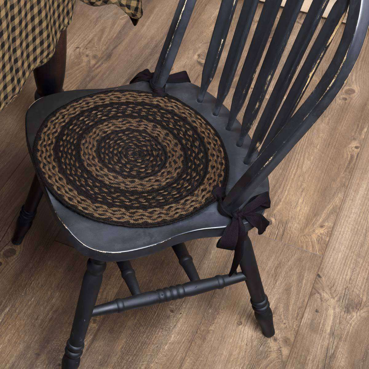 Farmhouse Jute Braided Chair Pad Set of 6 Black & Tan Chair Pad VHC Brands 
