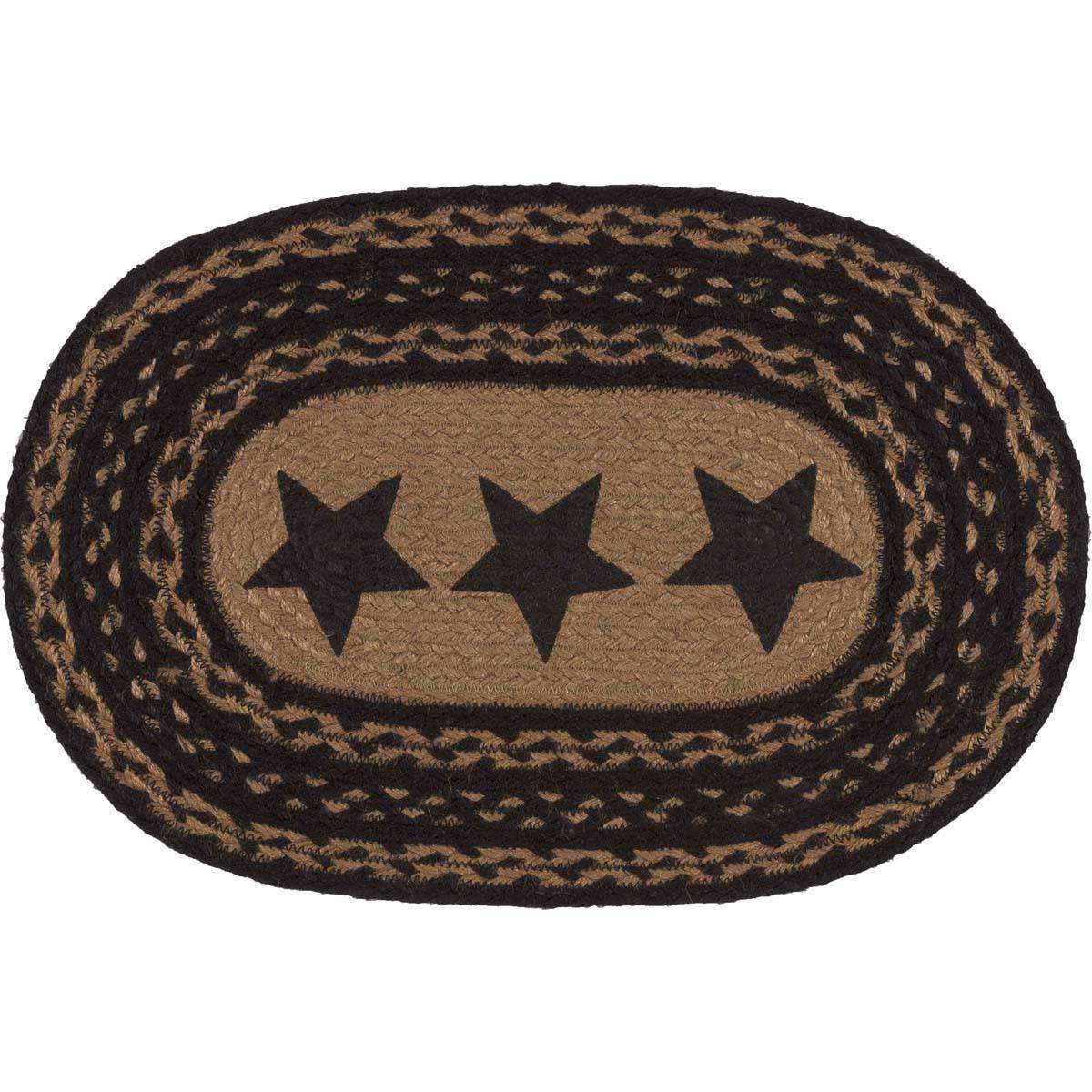 Farmhouse Jute Braided Placemats Stencil Stars Set of 6 table mats VHC Brands 