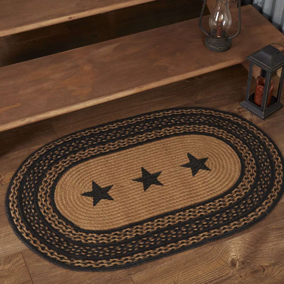Farmhouse Jute Braided Rugs Oval Stencil Stars VHC Brands Rugs VHC Brands 20" x 30" 
