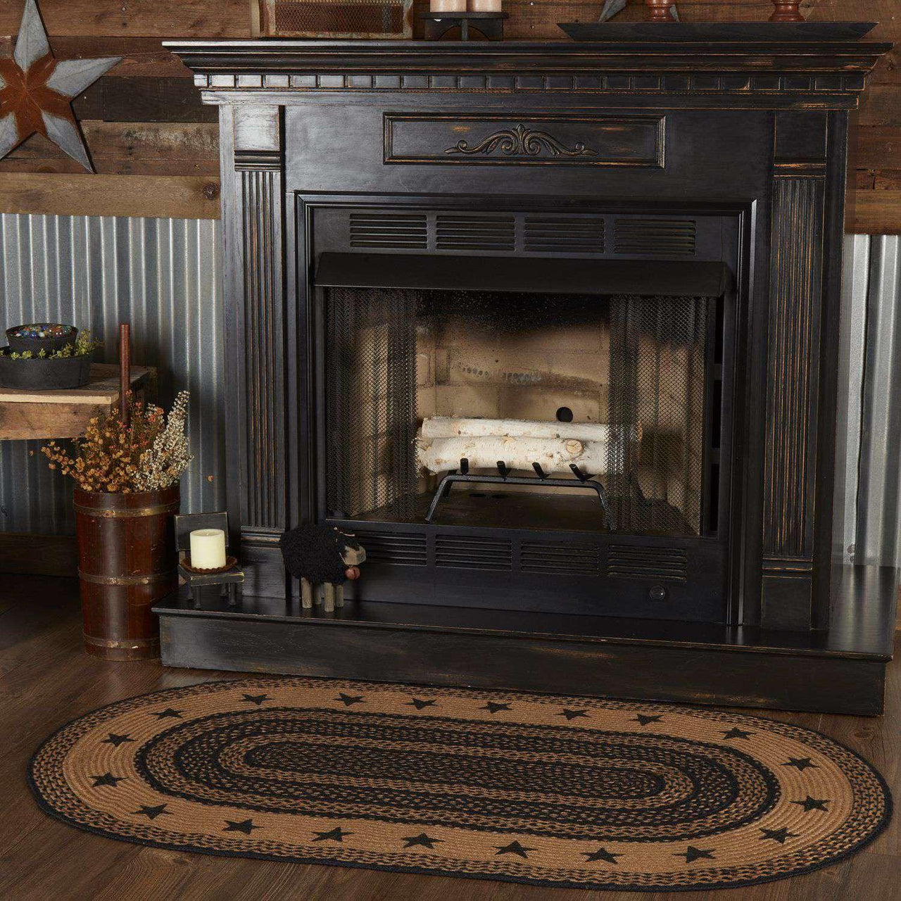 Farmhouse Jute Braided Rugs Oval Stencil Stars VHC Brands - The Fox Decor