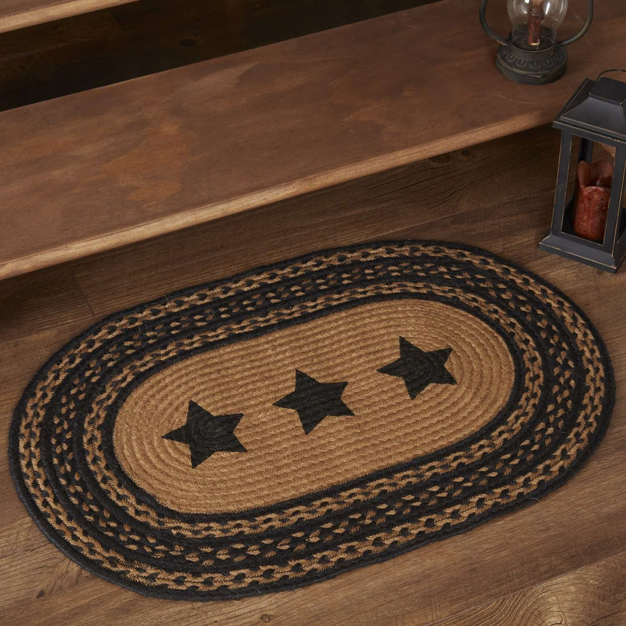 Farmhouse Jute Braided Rugs Oval Stencil Stars VHC Brands Rugs VHC Brands 