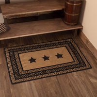 Farmhouse Jute Braided Rugs Rectangular Stencil Stars Country Black, Dark Tan - The Fox Decor