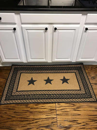 Farmhouse Jute Braided Rugs Rectangular Stencil Stars Country Black, Dark Tan - The Fox Decor