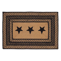 Farmhouse Jute Braided Rugs Rectangular Stencil Stars Country Black, Dark Tan - The Fox Decor