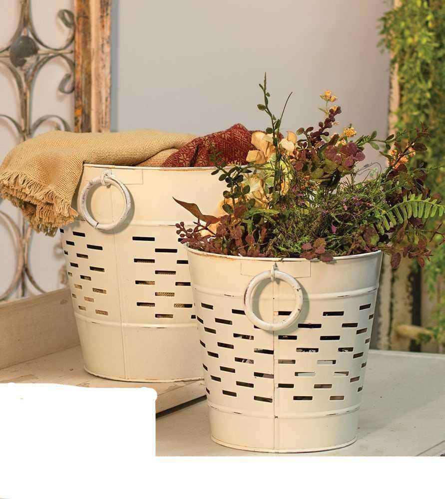 Farmhouse White Olive Bucket, 12 inch Buckets & Cans CWI+ 