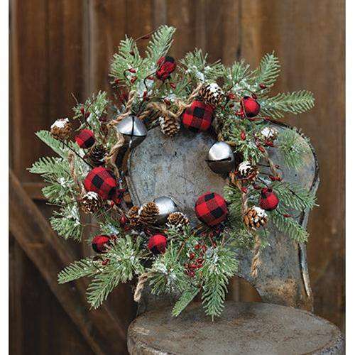 Buffalo Gingham Country Holiday Wreath, 17" - The Fox Decor