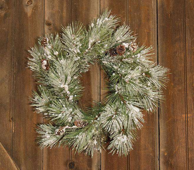 Flocked Pine Wreath w/Pinecones, 18" Artificial Trees & Greenery CWI Gifts 