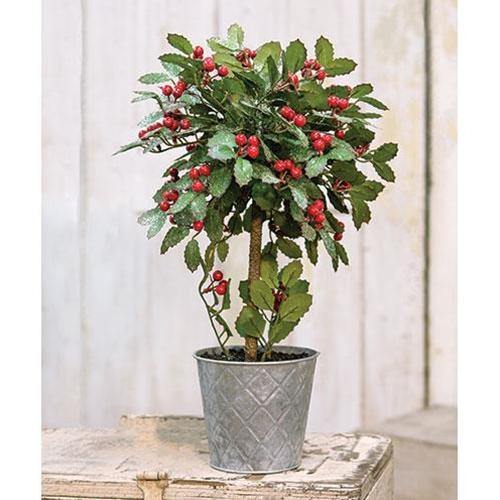 Potted Holly w/Berry Topiary, 18" - The Fox Decor