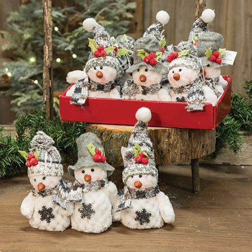 Plush Snowman Ornament, 3 assorted styles sold individually (not as a set)