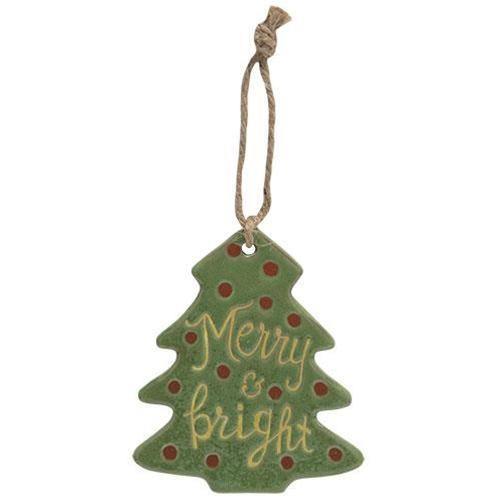 Merry and Bright Ceramic Tree Ornament - The Fox Decor