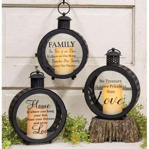 Round LED Sentiment Lantern, 3 Asstd. Designs Sold Individually - The Fox Decor