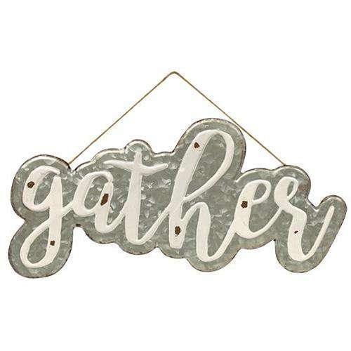 Galvanized Gather Wall Sign with Jute Rope Hanger - The Fox Decor