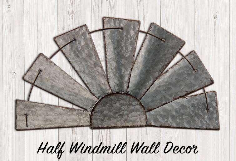 Galvanized Half Windmill Wall Art Farmhouse Decor CWI+ 