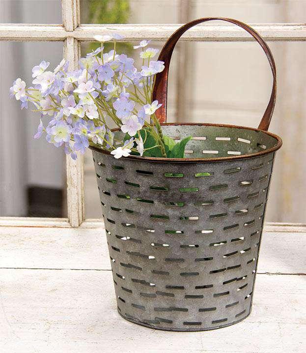 Galvanized Metal Olive Bucket - The Fox Decor