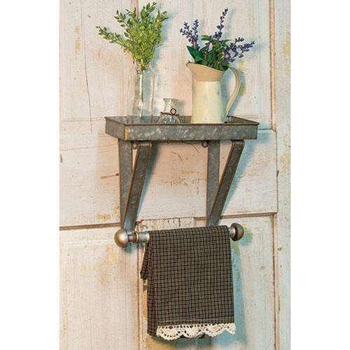 Galvanized Metal Towel Hanger and Shelf - The Fox Decor