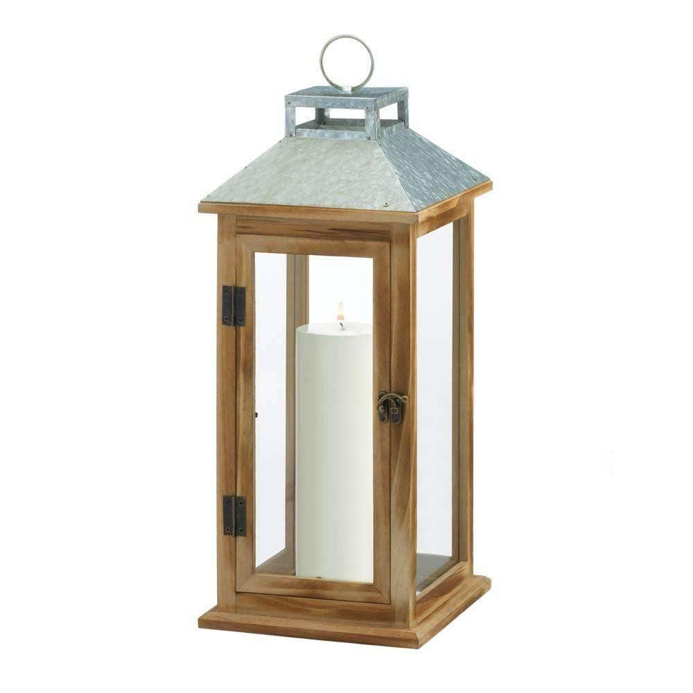 Galvanized Metal & Wood Lantern - The Fox Decor