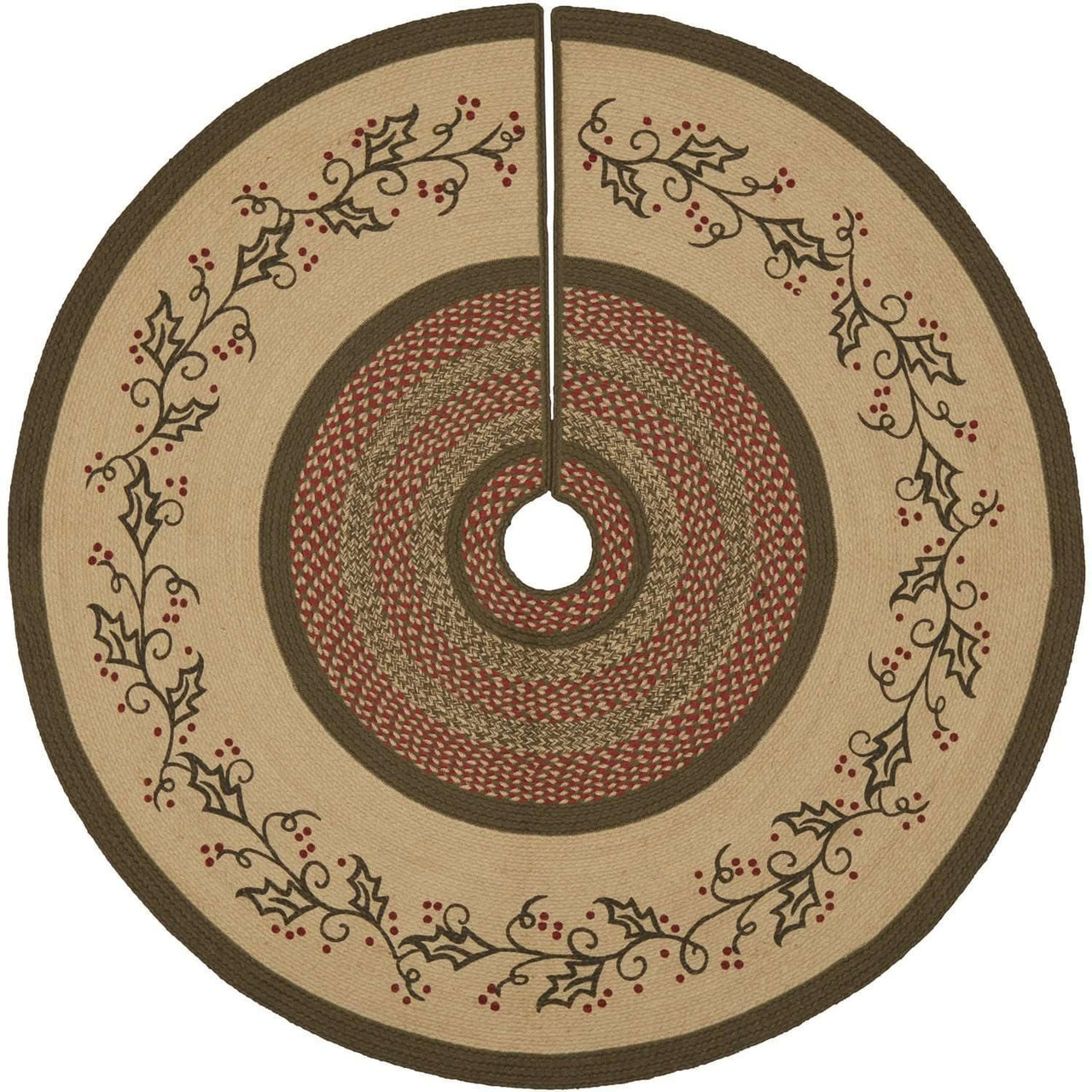 Holly Berry Jute Stencil Christmas Tree Skirt 55 VHC Brands - The Fox Decor