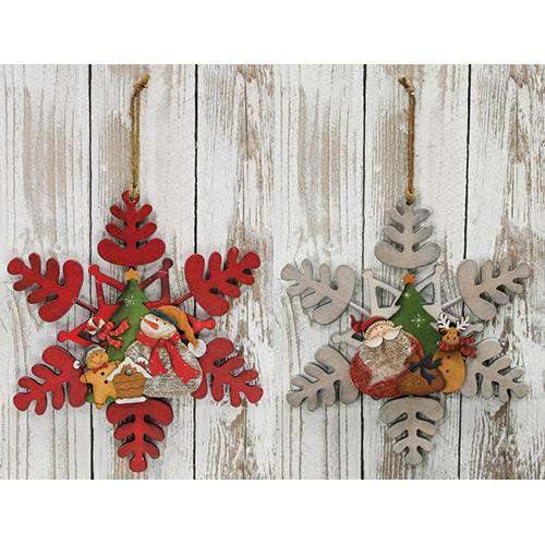 Wooden Santa & Snowman Snowflakes, Asst. - The Fox Decor